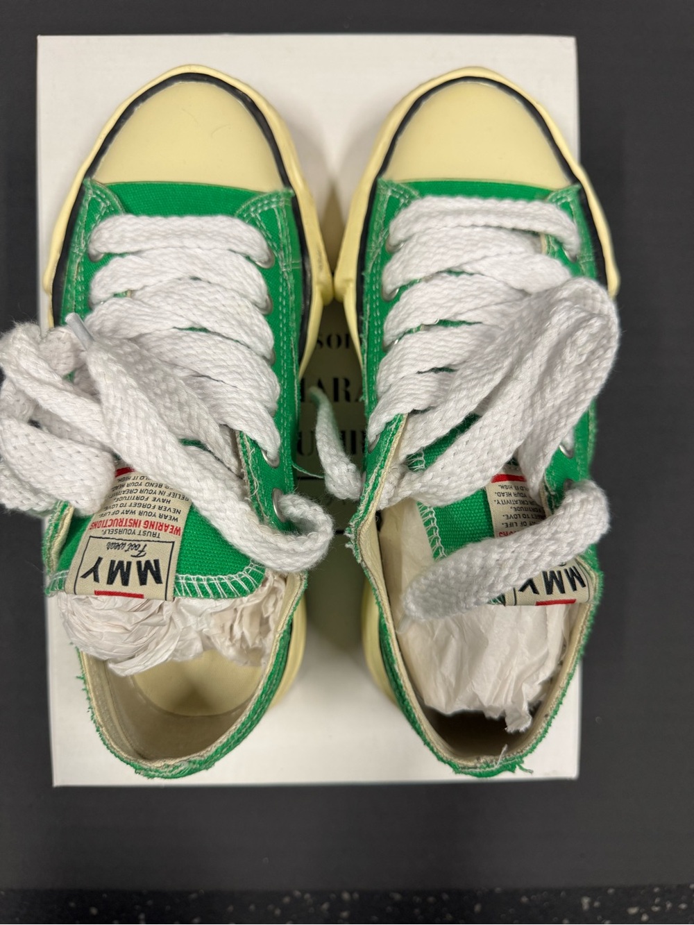 Miharayasuhiro Green Canvas Low-Top Sneakers with White Laces